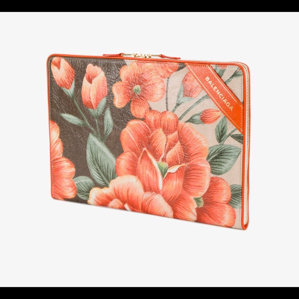 Balenciaga orange floral blanket clutch